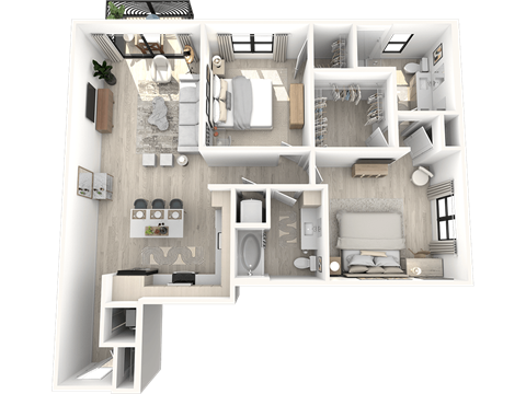 Floor plan for 2 beds, 2 baths, 1229 sqft
